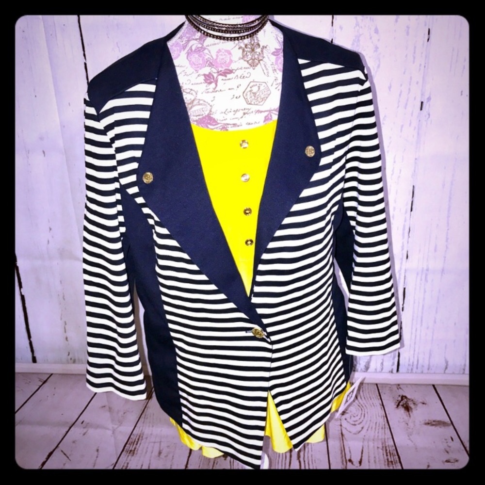 ANNE KLEIN Navy & White Striped Blazer.